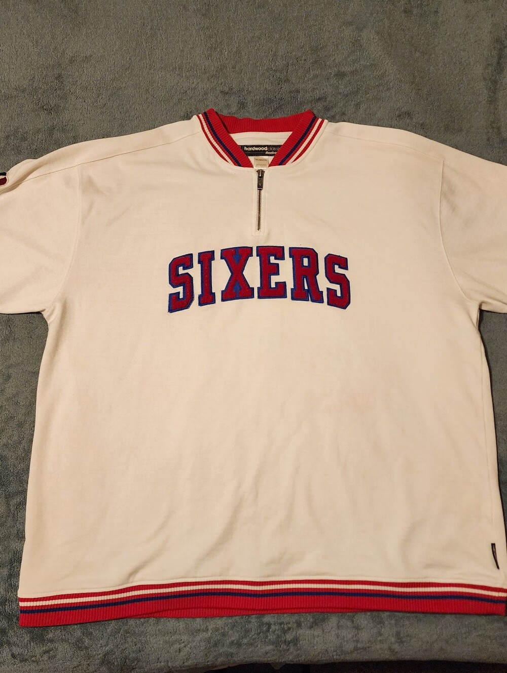 Vintage Reebok Hardwood Classics Philadelphia Sixers Warm Up Shirt.